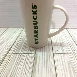 Starbucks 12oz Tall Ceramic Coffee Cup. White with Green Lettering
